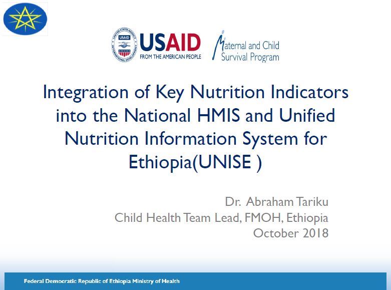 cover photo: Integration of Key Nutrition Indicators into the National HMIS and Unified Nutrition Information System for Ethiopia (UNISE)