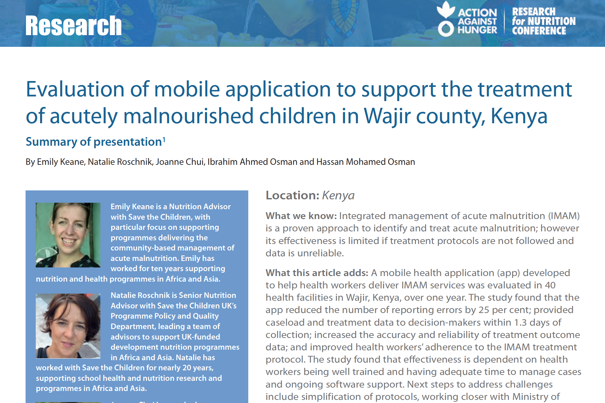 Photo: Action contre la faim_Résumé de recherche Présentation_ Application mobile IMAM au Kenya