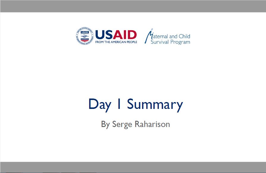 Photo: cover slide Day 1 summary