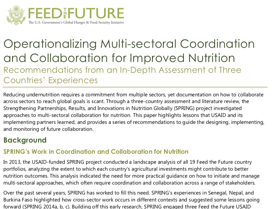 Photo: SPRING_Operationalizing Multi-Sectoral Coordination and Collaboration for Improved Nutrition_11.2016