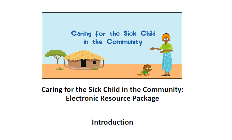 Photo of first page of resource package, cartoon photo of a person in a village.