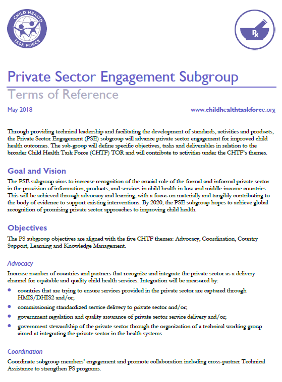 Photo of word document, Private Sector Engagement Subgroup Terms of Reference.