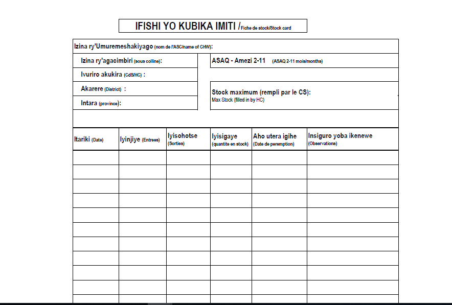 Fiche de stock, Kirundi, document Excel, anglais, document Excel