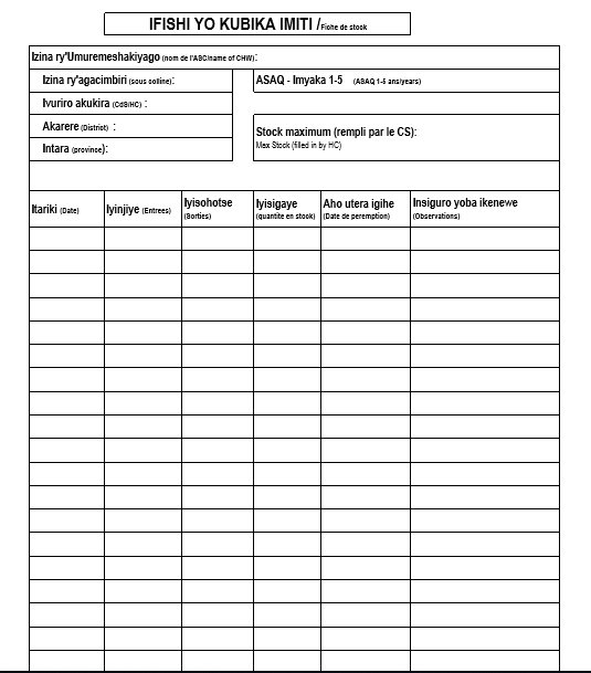 Stock card, Kirundi, Excel document, some English 