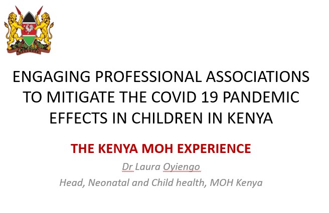 Presentation title slide, English text on white background, Kenya MOH logo left corner