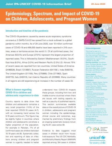 First page of a technical brief written in English with title highlighted in orange at the top and thumbnail of women and baby in right corner