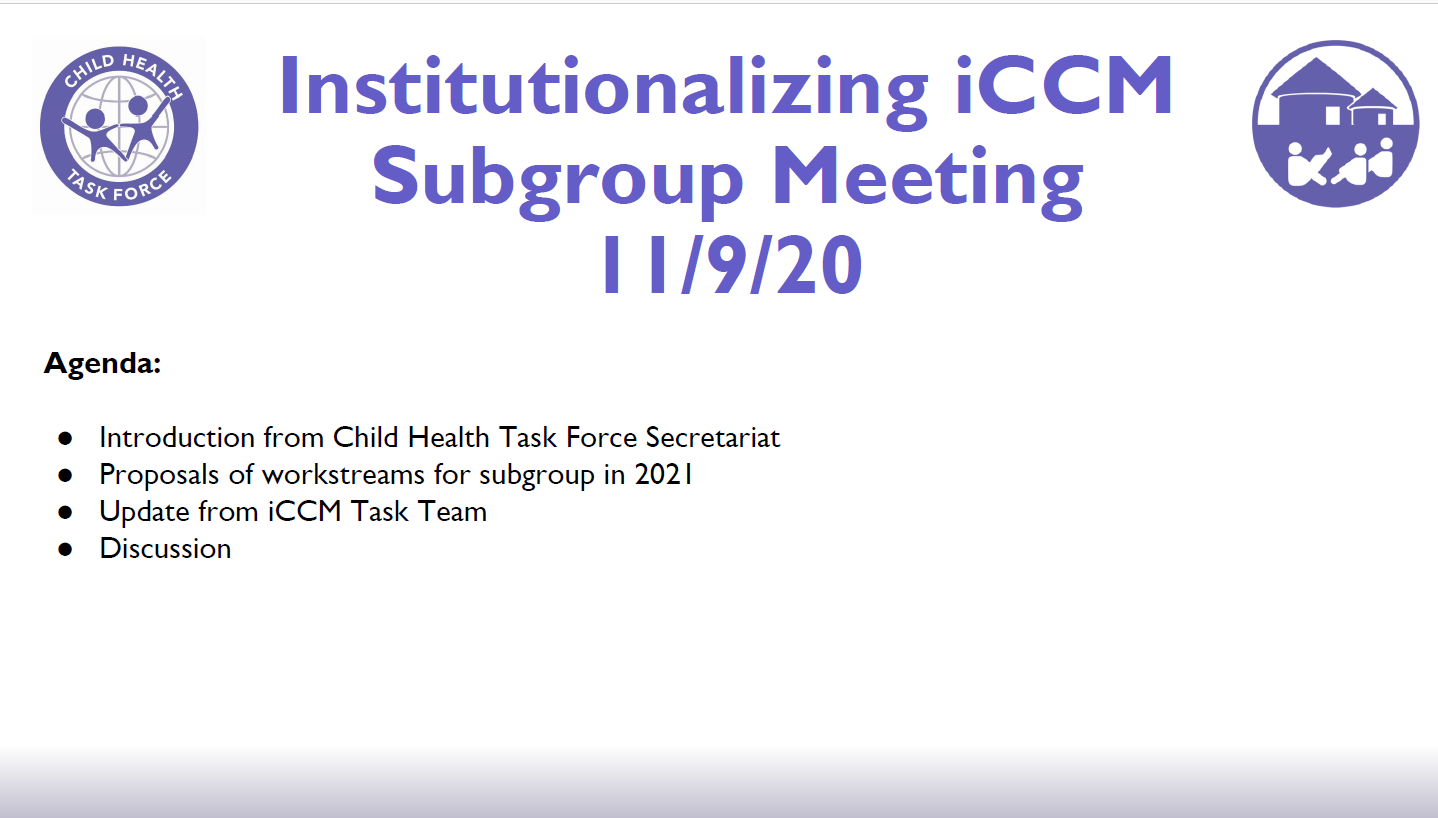 First slide of iCCM Subgroup Meeting Presentation