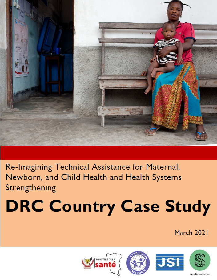 First page of DRC Country Case Study. Photo of woman with young child in lap.
