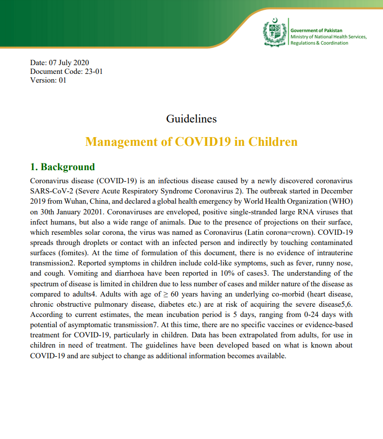 First page of clinical guidelines