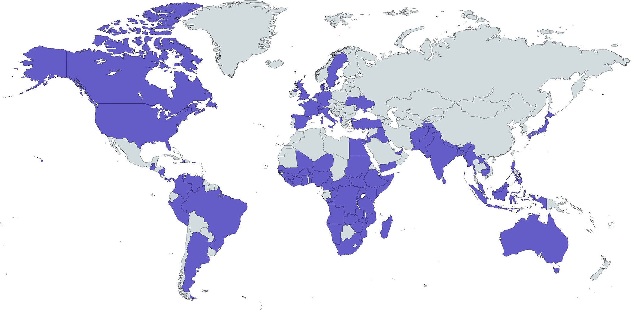 Map showing highlighted countries where members are located (created with mapchart.net)
