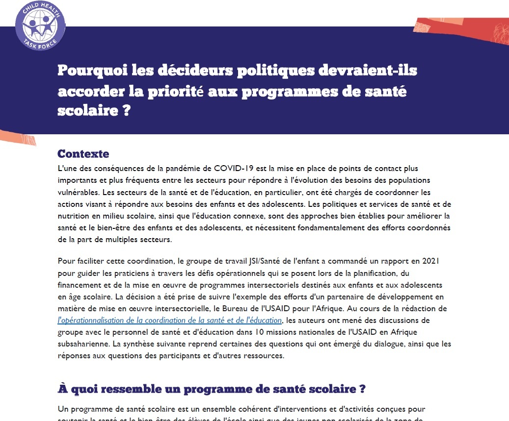 Pourquoi les décideurs politiques devraient accorder la priorité aux programmes de santé scolaire