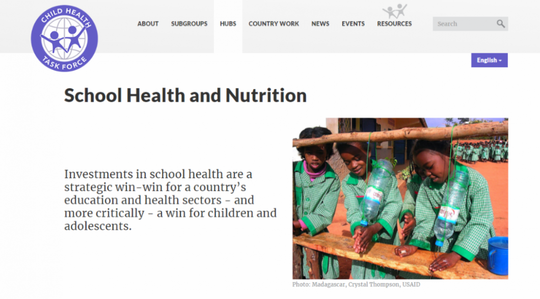 Image of the School Health and Nutrition webpage.