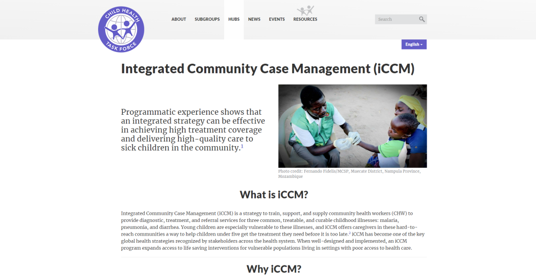 Screen shot of the iCCM hub interface