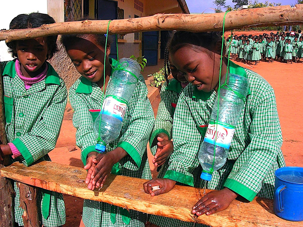 Girls washing hands