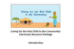 Photo of first page of resource package, cartoon photo of a person in a village.