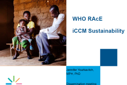 Photo of presentation title slide with image of women and child sitting with a community health worker.