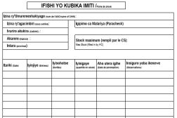 Stock card, Kirundi, Excel document, some English, some French, Excel document 