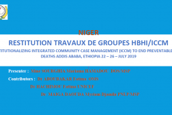 Presentation title slide, blue and white background with French text