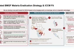 Diagram with three columns/timeline progression, map of countries with investments