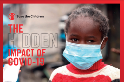 Cover image of the brief. Young African girl with a face mask holding her hands together.